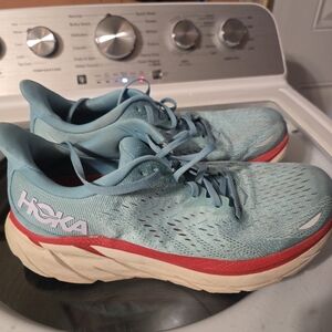 Hoka Clifton 8 Women's Teal and Red Athletic Shoes